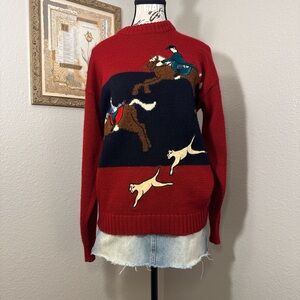 90s Vintage Wool Blend Equestrian Embroidered Striped Sweater